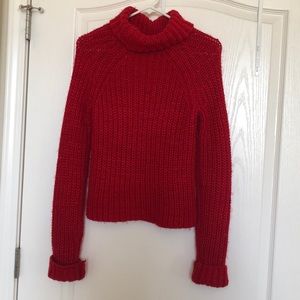 Red knitted sweater turtleneck